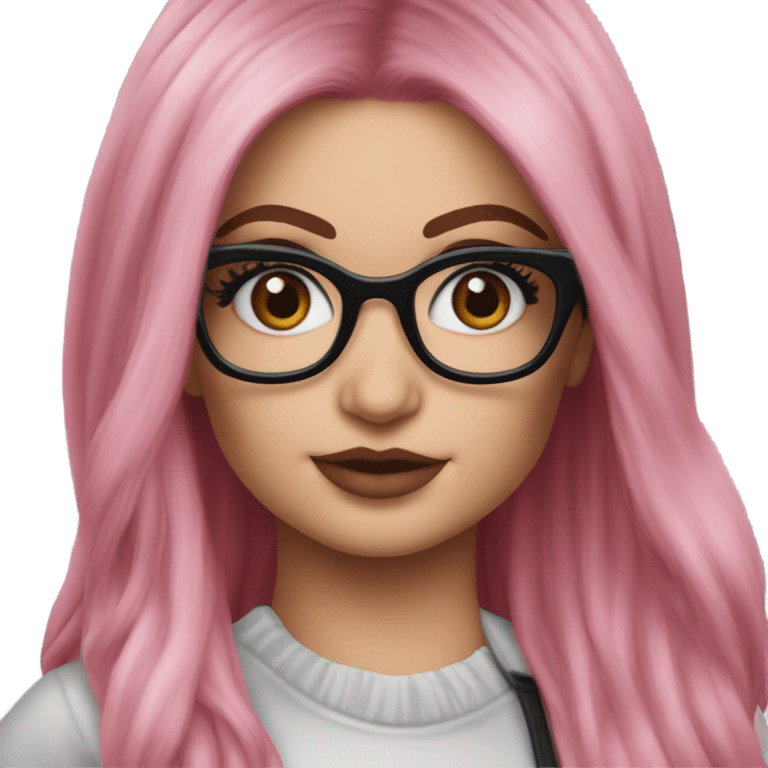 Photo Realistic kylie jenner stylish pink hair BLUE eyes and glasses  emoji