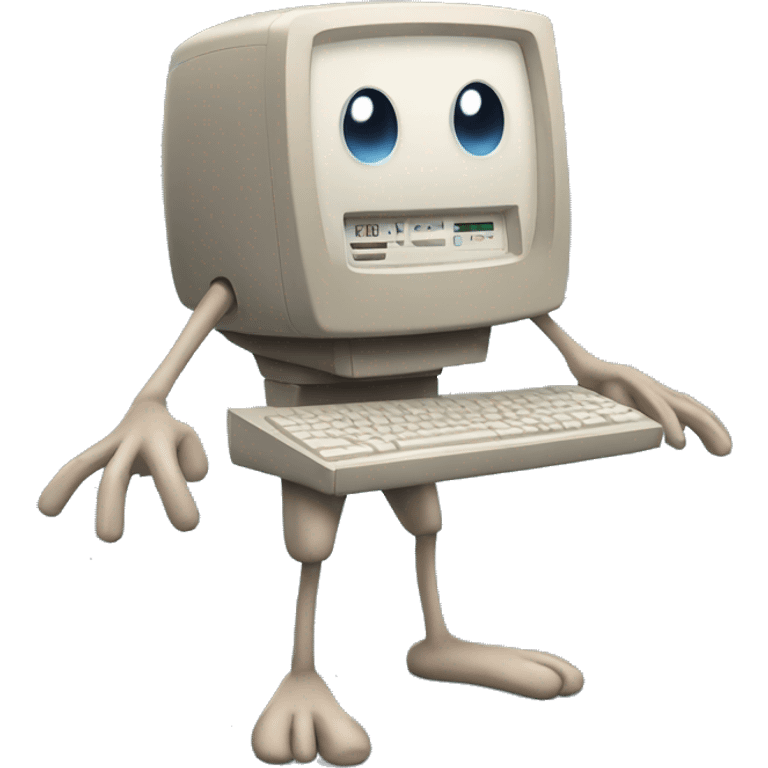 Anthropomorphic computer with arms and legs do not talks emoji