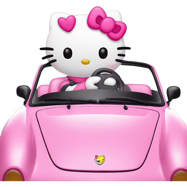 hello kitty in a pink porsche emoji