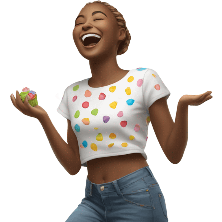 Girl dancing with raining cupcakes emoji