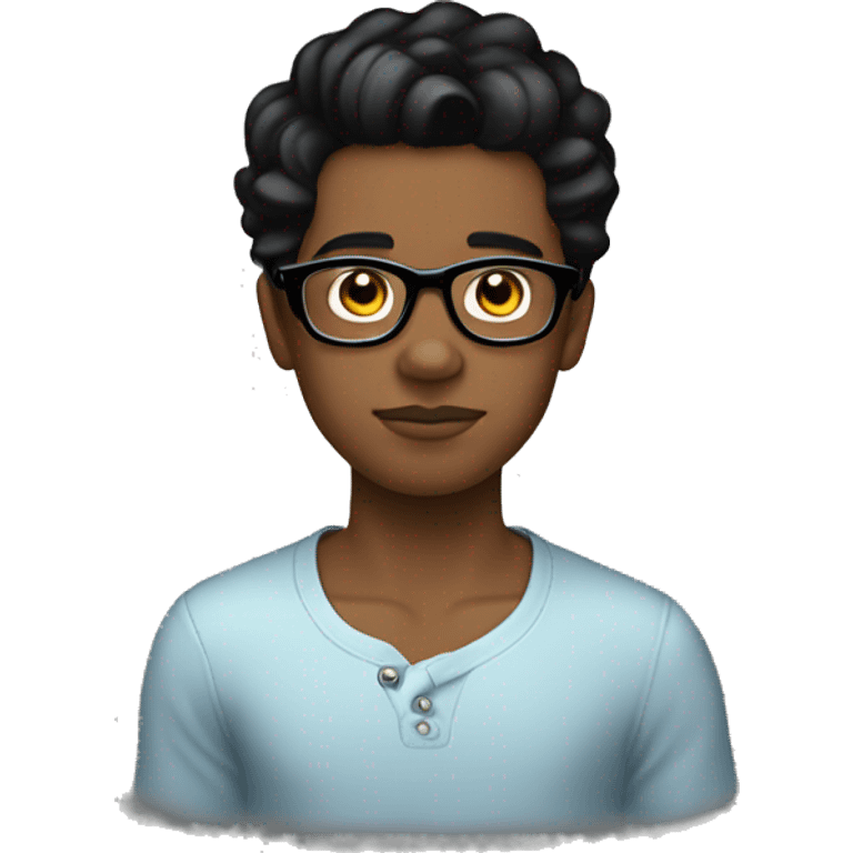 create teenage boy, with big eyes, slicked back black hair and glasses, round face emoji