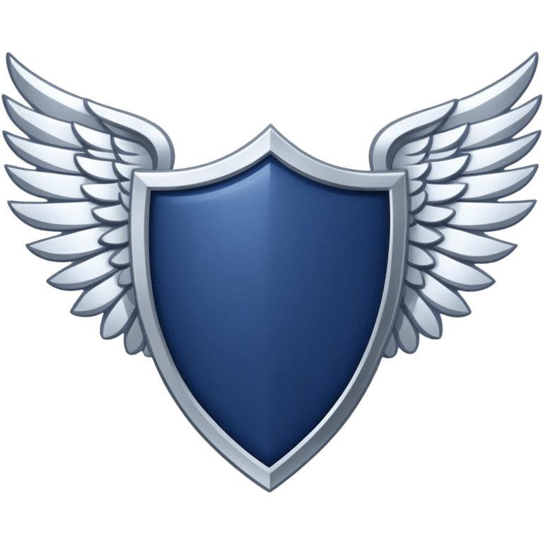 a navy blue shield with large silver wings emoji