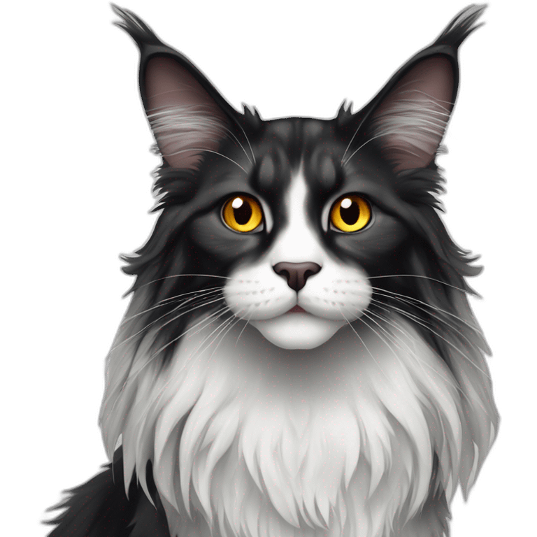 black and white maine coon with amber eyes emoji