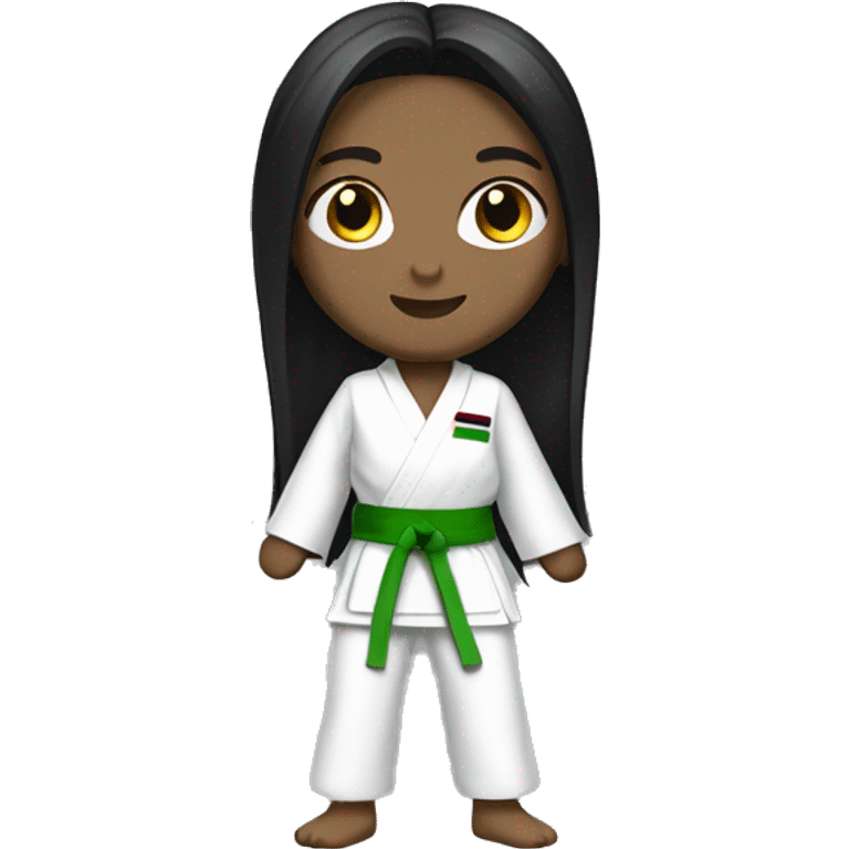 full body taekwondo girl with all white gi light green belt long black hair light dark skin emoji