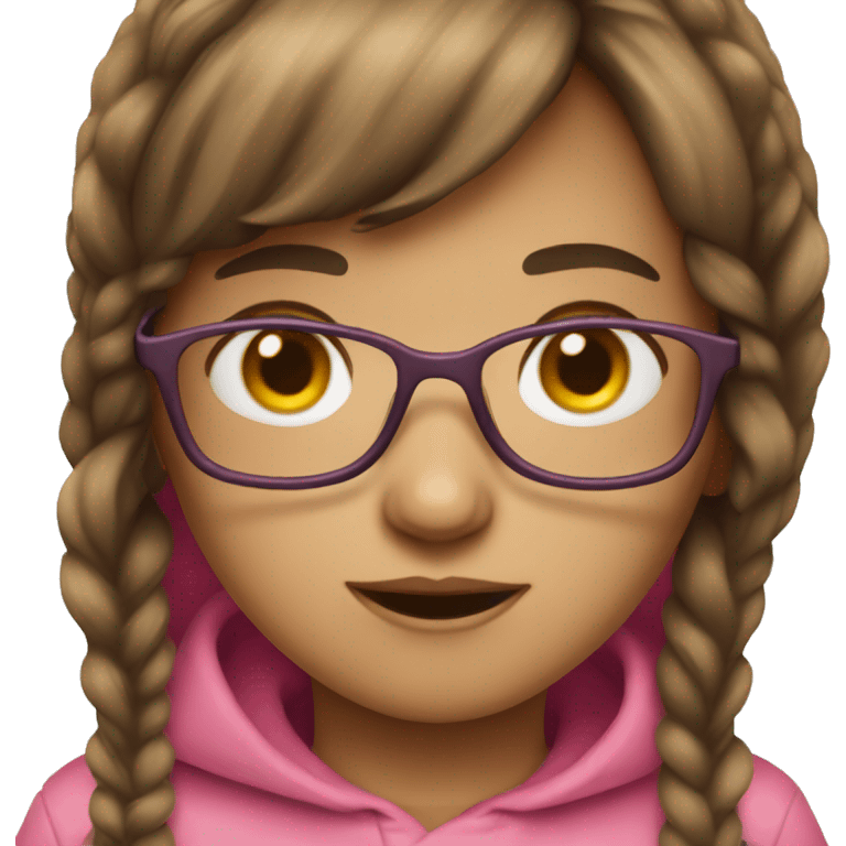 Girl with brown hair and pink bangs and glasses  emoji