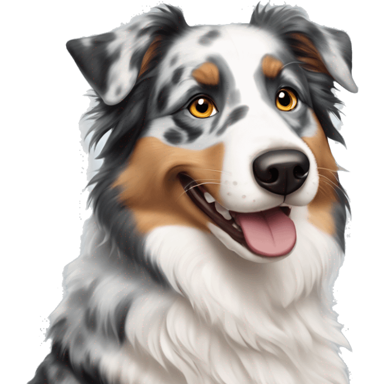 Blue merle australian shepherd smiling with heterochromia emoji