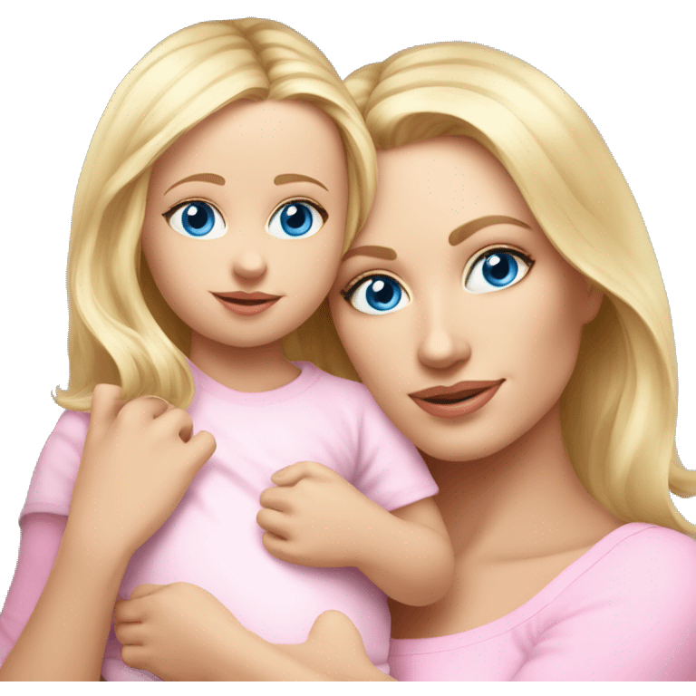 blue eyed blonde mom and baby girl realistic pink emoji