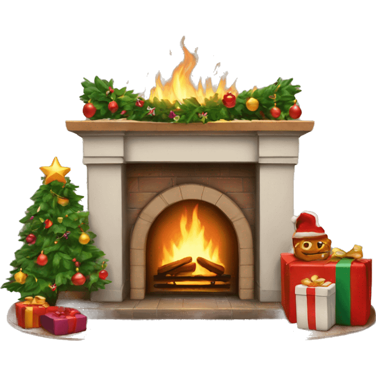 fireplace with christmas decorations emoji