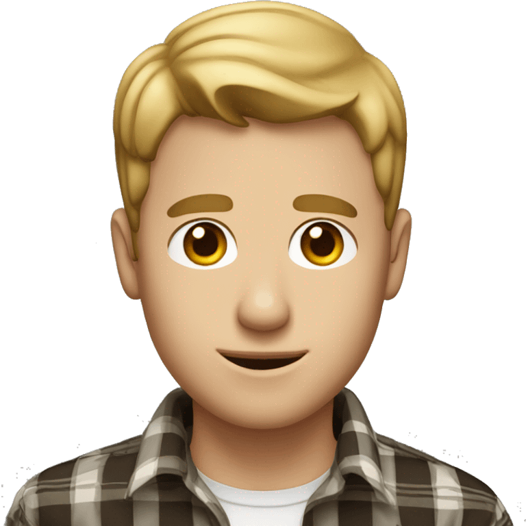 Short hair Dark blond man with hazel eyes in a plaid shirt  emoji