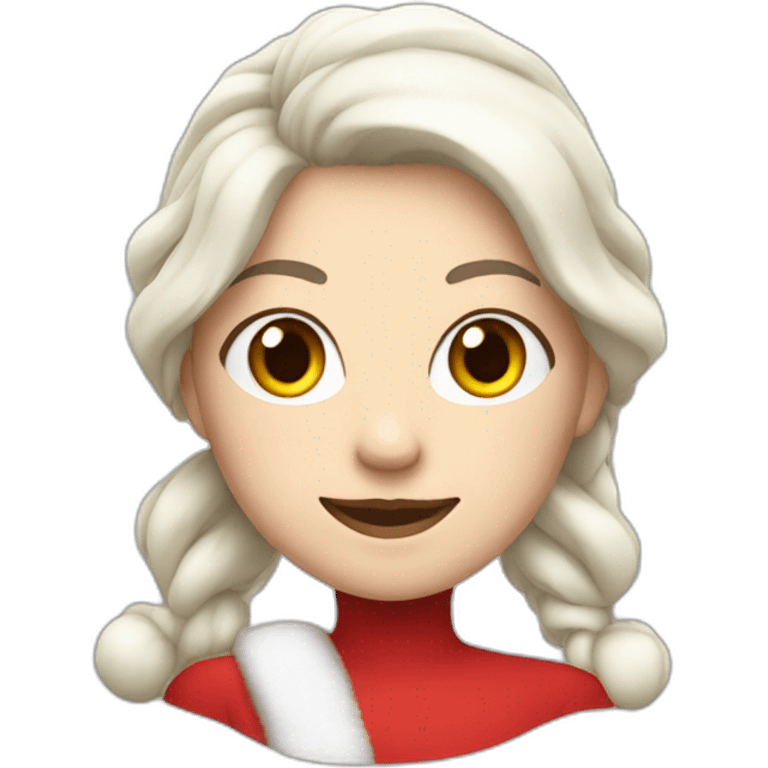 white woman with hair tied dressed as santa for christmas who strikes the pose full height emoji