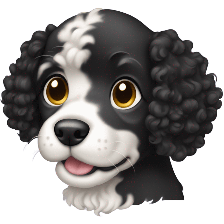 Black curly haired puppy with long floppy ears  emoji