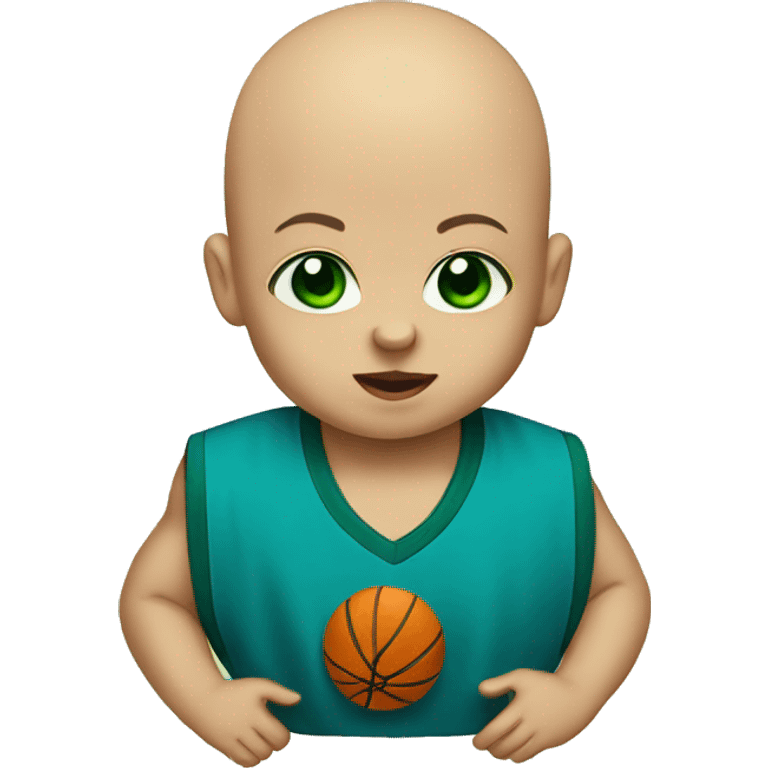 Bald baby with dark green eyes playing basketball emoji