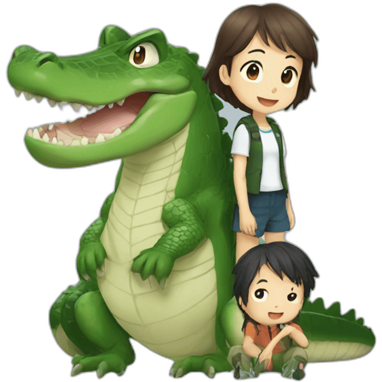 Anime crocodile and two children emoji