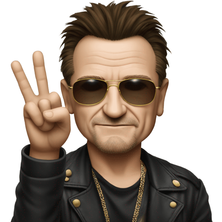 Bono doing peace sign emoji