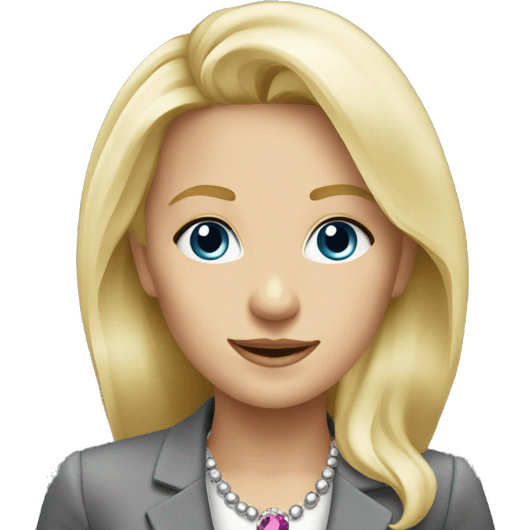 Blonde jewellery sales professional in a grey suit emoji