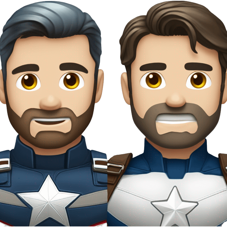 captain america and bucky barnes face emoji side by side, not mixed, captian america face shoud be with mask and without beard emoji