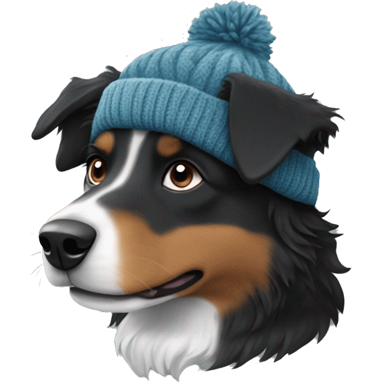 Small black australian shepherd dog wearing a knit cap emoji