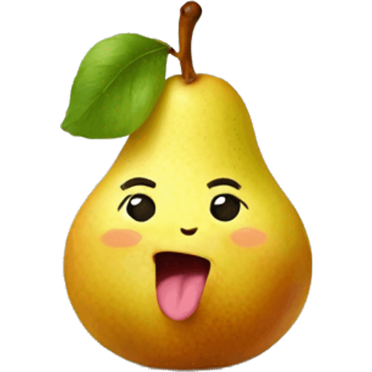 A cute pear sticking out it'stongue emoji