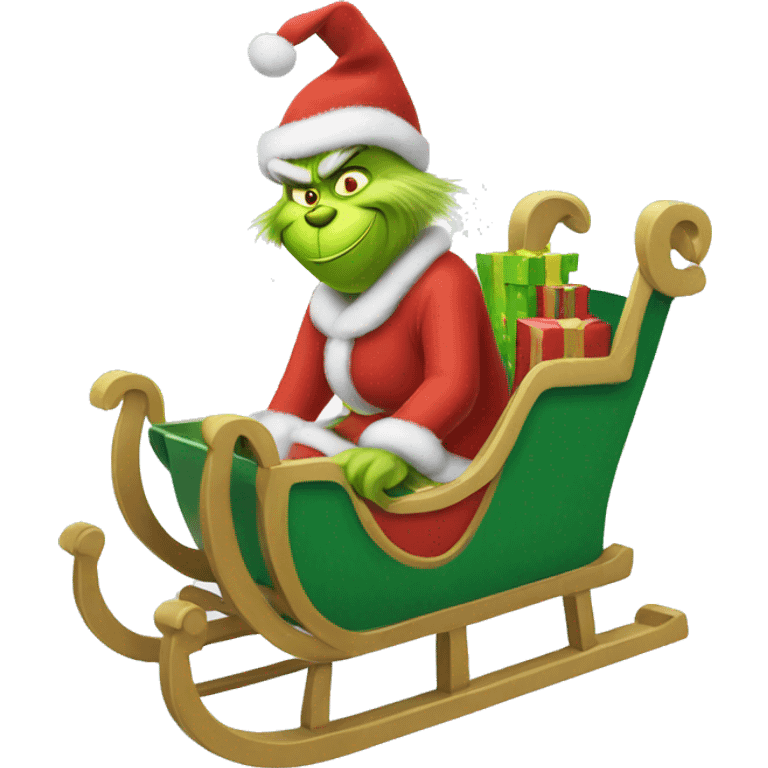 Grinch in a sled with presents in snow emoji