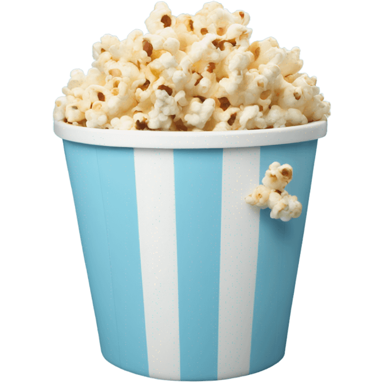 Popcorn in a pale blue popcorn bucket with stripes emoji