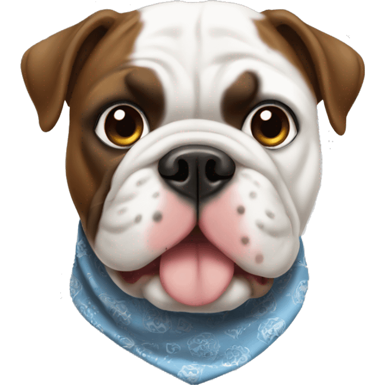 White and dark brown bulldog wearing bandana emoji