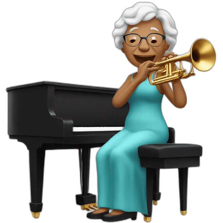 grandma plays trumpet on piano emoji