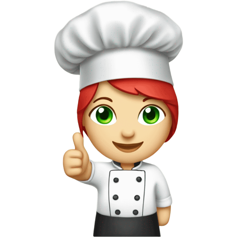  green eyes chef hat wearing  thumbs up chubby face red short haired female chef emoji