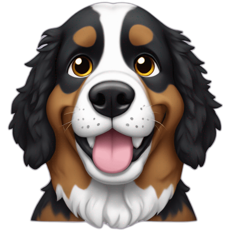 Berner sennen dog with a rabbit  plushie in his mouth emoji