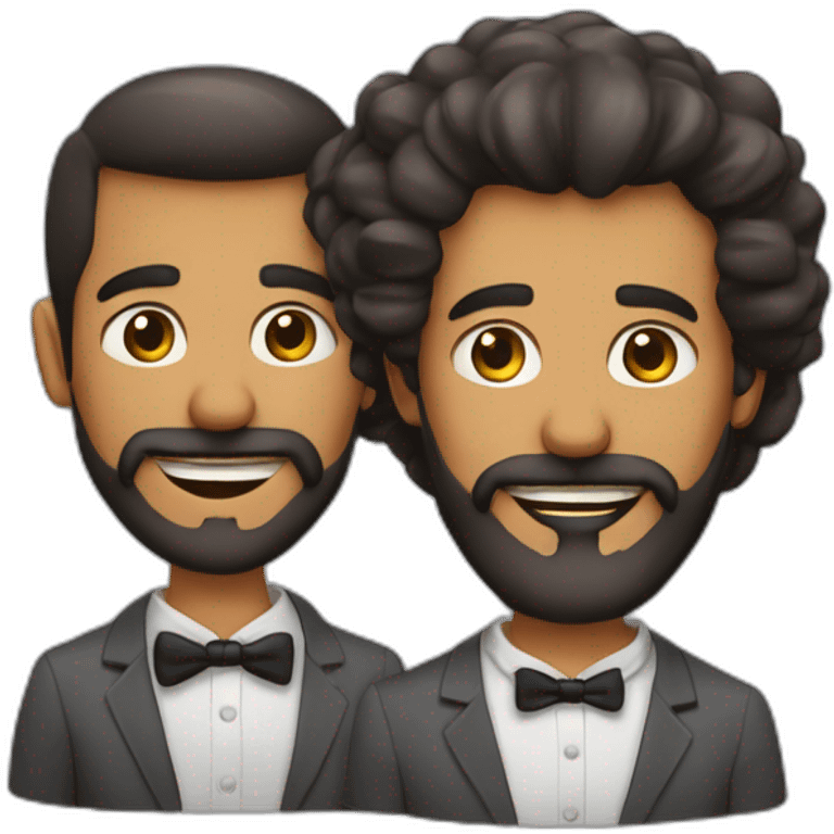 Dos gemelos iguales con barba y calvos celebrando un cumpleaños  emoji