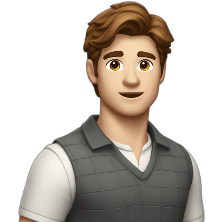 peter Parker with dark hairs and a white polo emoji