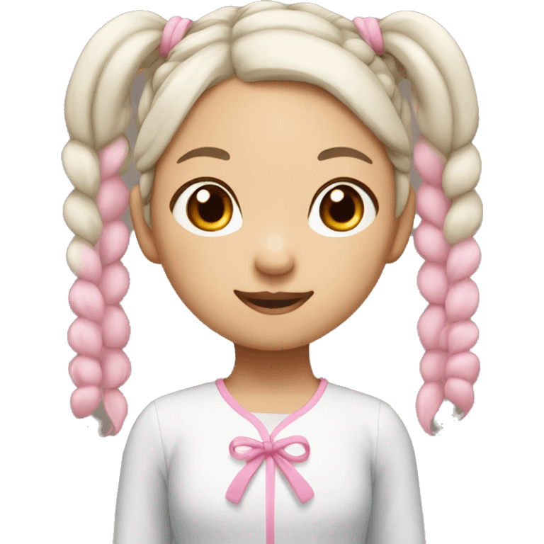 asian Little Girl with white-pink pigtails emoji