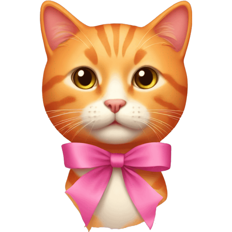 Orange cat with pink ribbon emoji