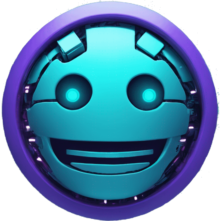 Smily face robotic scanning device, cyberpunk, cyan and purple colors, top view of scanning code file emoji