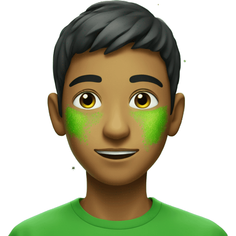 Indian teenager with green particles and flies surrounding him emoji