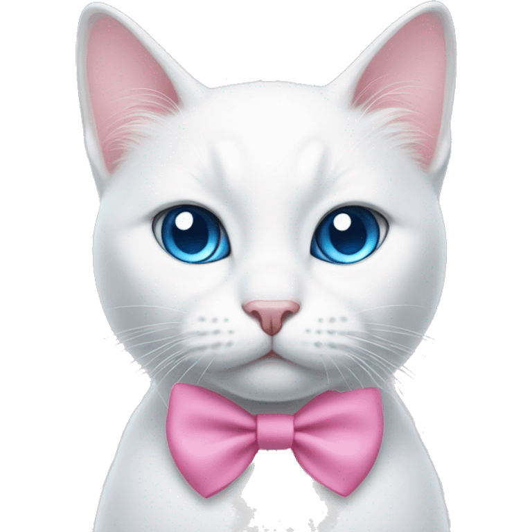 white cat with a pink bow and blue eyes emoji