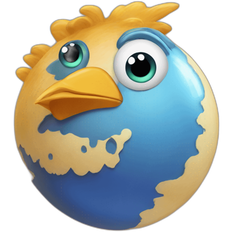 planet Neptune with a cartoon pensive chicken face emoji