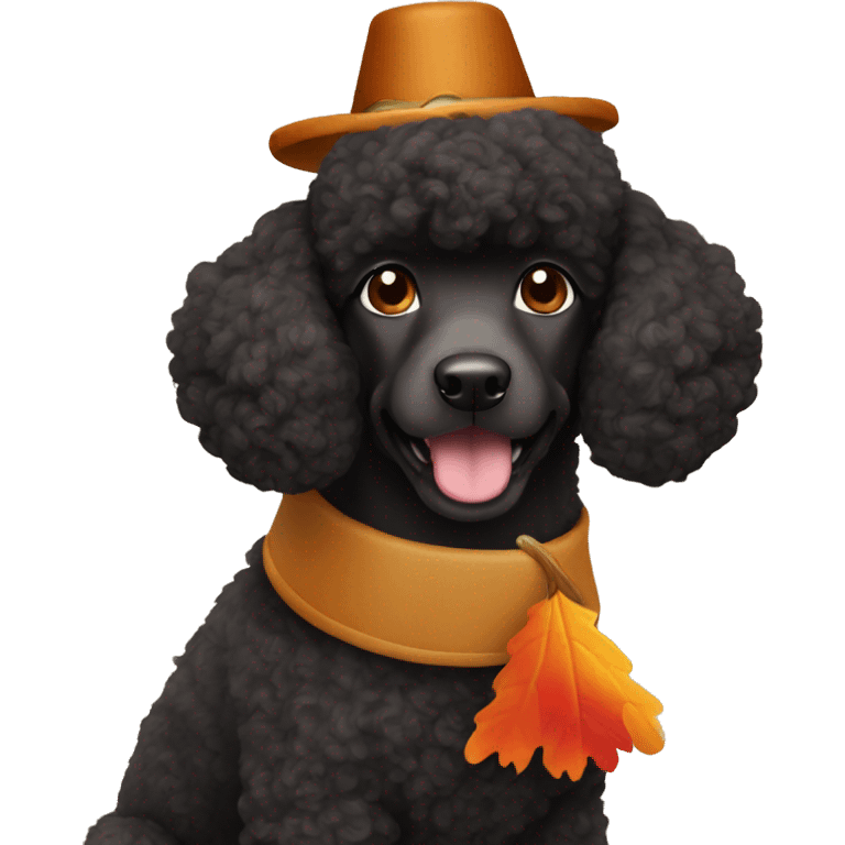 Black poodle wearing a  Thanksgiving turkey costume  emoji