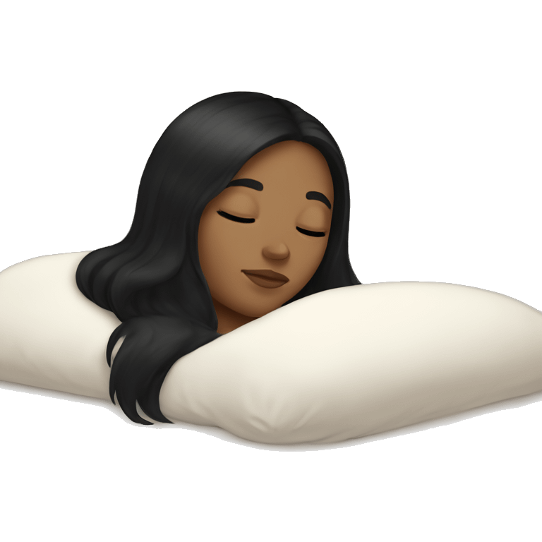 white girl with black straight hair sleeping cozy in bed emoji