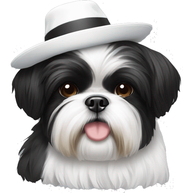 black and white Shih Tzu with a hat emoji