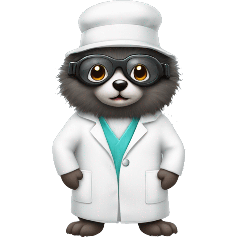 A cute fuzzy mole wearing a labcoat and goggles emoji