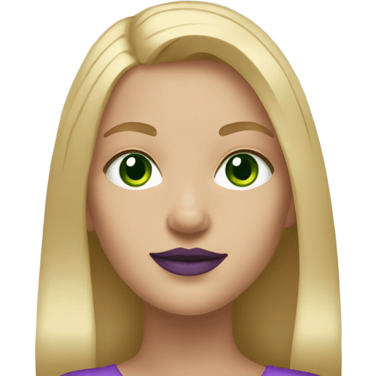 straight medium Blonde haired girl with Green eyes & purple lipstick emoji