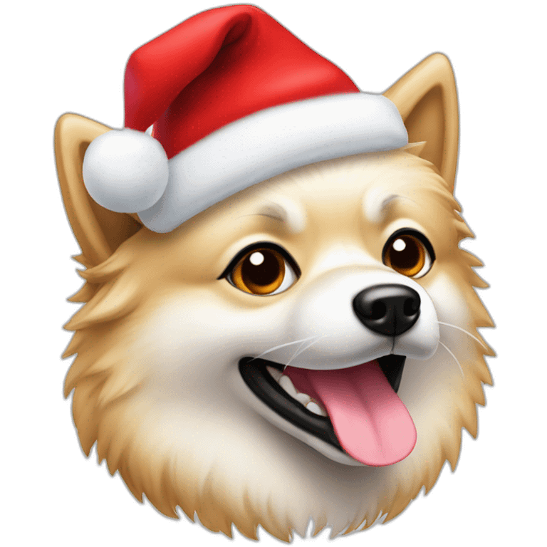 Beige spitz with Christmas hat emoji