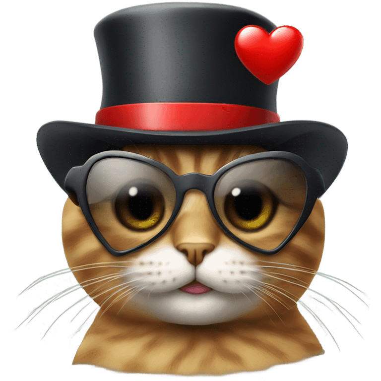 Cat wearing heart sunglasses and top hat emoji