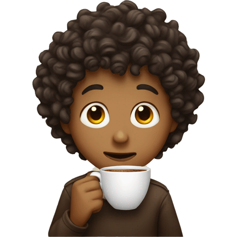 curly headed boy sipping on coffee  emoji