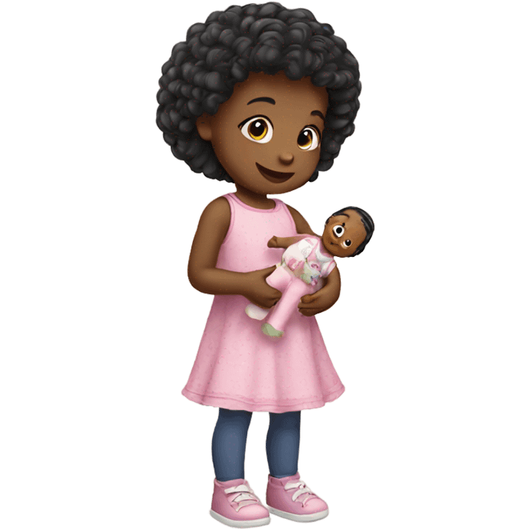 Toddler girl playing with doll emoji