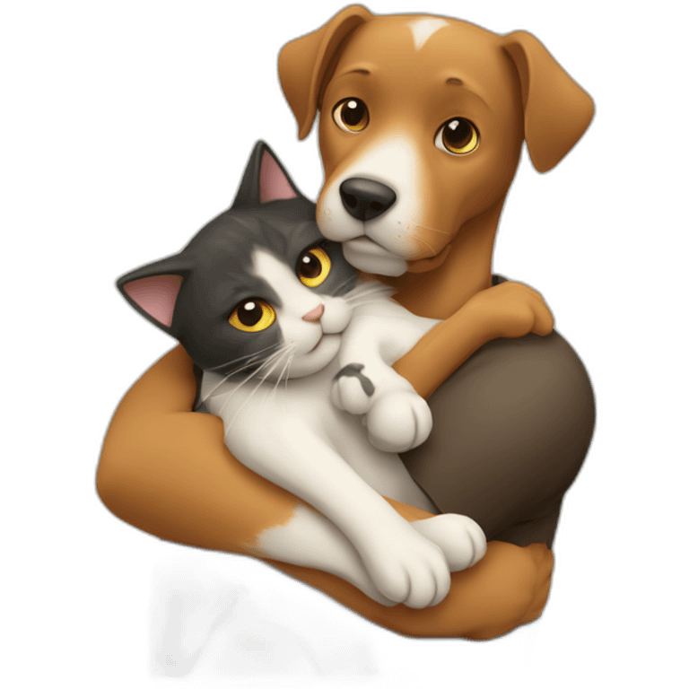 A dog hug a cat emoji