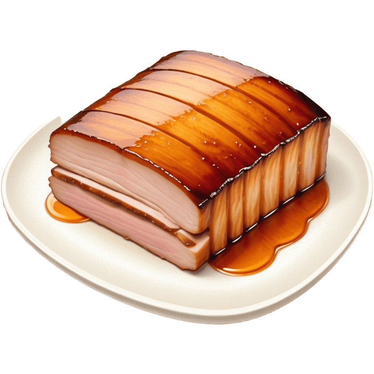 Cinematic tender pork belly, slow-roasted to perfection, crispy caramelized edges, glistening with juices, sliced into thick, rich layers, warm golden tones, luxurious and indulgent. emoji