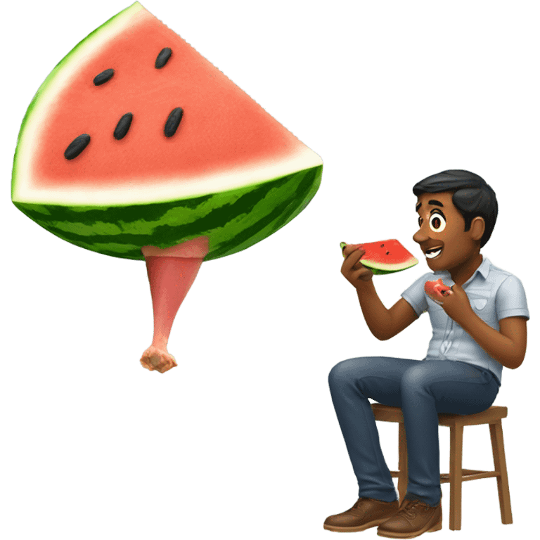 emoji of a india man eating a watermelon and chicken leg emoji