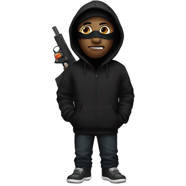 Man with black hoodie and ski mask holding a black water gun emoji