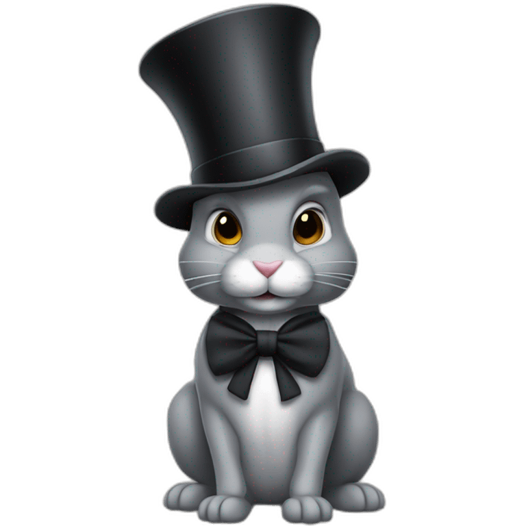 grey rabbit in top hat weared as a bad ass emoji